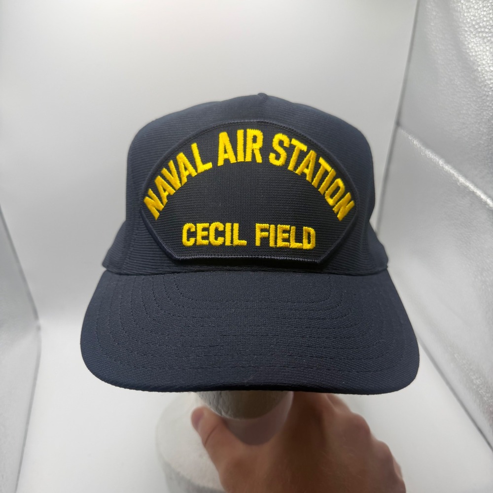 Vintage 80's Eagle Crest Naval Air Station Cecil Field Snapback Hat Navy Blue